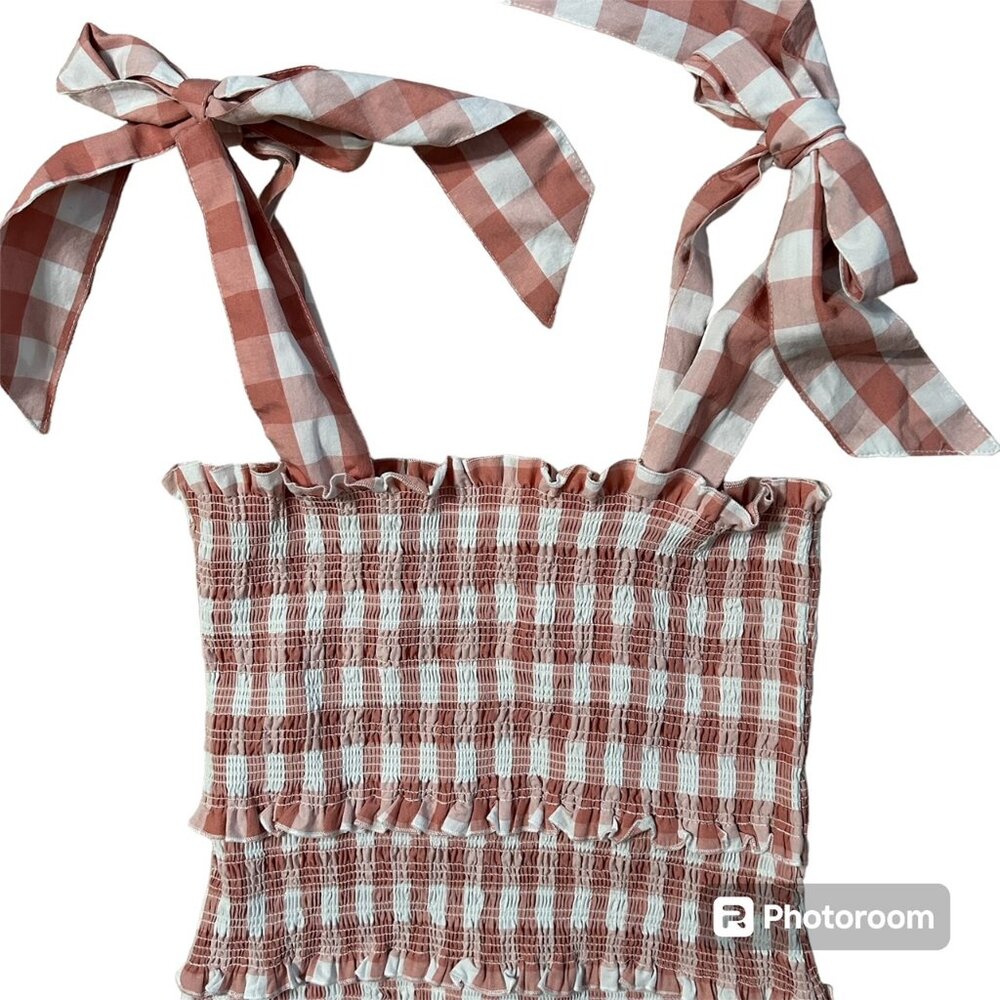Mable salmon tiered gingham mini dress, boutique NWOT Large - Picture 6 of 6